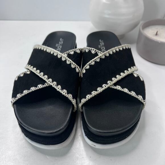 J/Slides Boo Platform Slides Sandals Black Criss Cross Strap Women's 8M - Picture 5 of 9